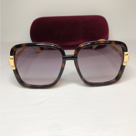 New Authentic GUCCI GG1066S 004 SQUARE SUNGLASSES IN TORTOISE IVORY - Picture 7 of 16
